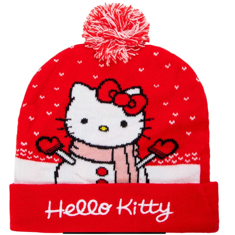 NWT! Sanrio Hello Kitty Red and White Knit Cap Beanie!